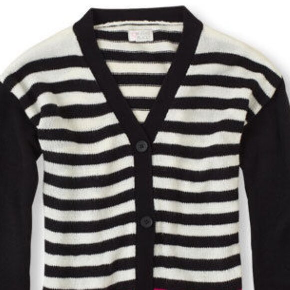 NWT The Children's Place Girl Knit Sweater Black White Pink Striped Card… - Picture 3 of 4